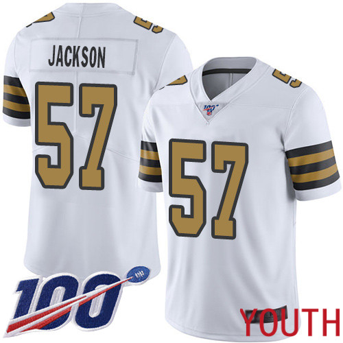 New Orleans Saints Limited White Youth Rickey Jackson Jersey NFL Football #57 100th Season Rush Vapor Untouchable Jersey->youth nfl jersey->Youth Jersey